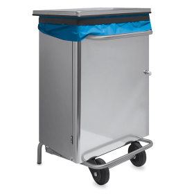 Papelera inox. con tapa y pedal. Apertura frontal. 360x460x700 mm. Capacidad: 70 l.